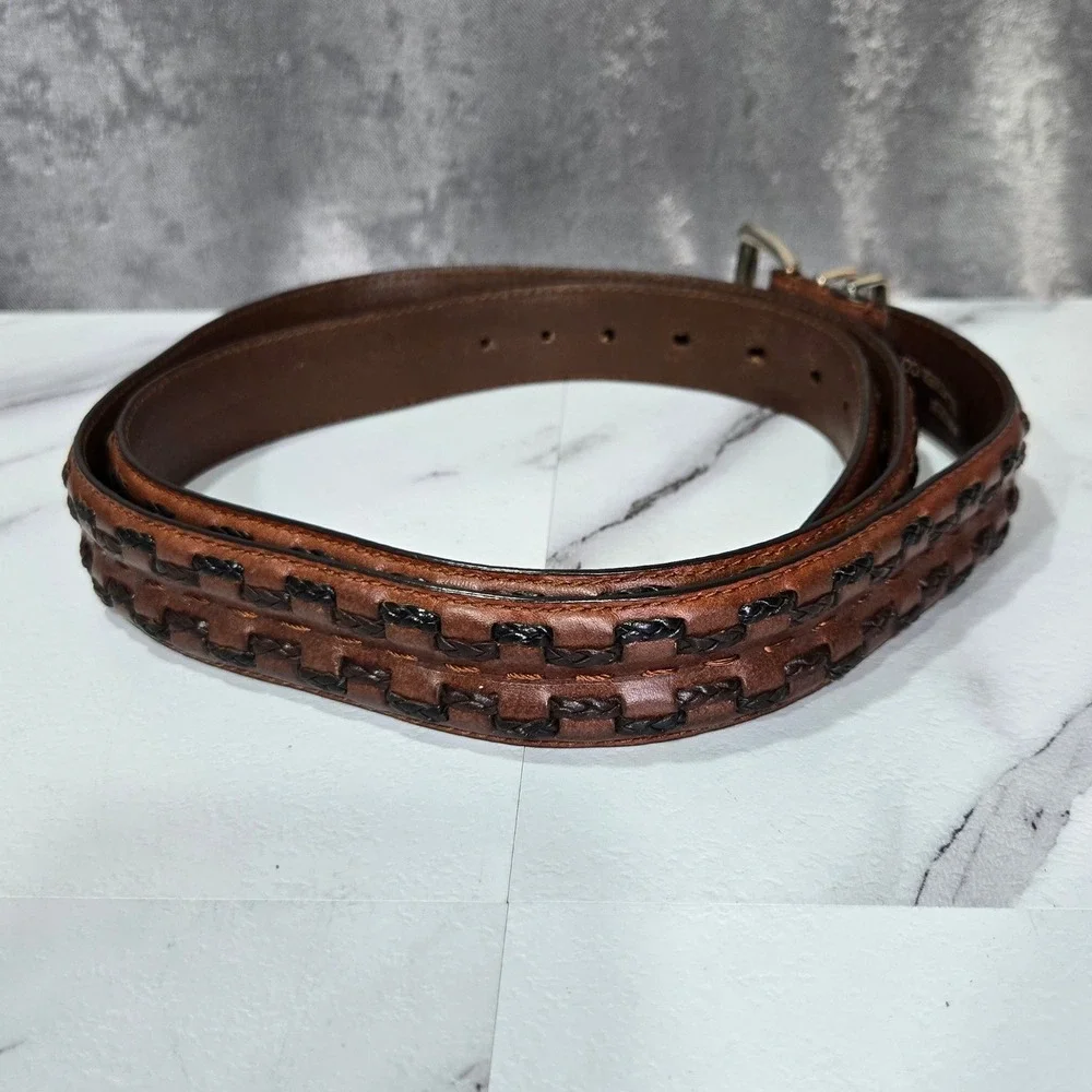 Arden Leather Co Belt Mens 46 Laced Whipstitch Full Grain Cowhide Western Casual